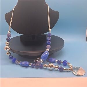 #R17 Chico's Blue and Silver Necklace with Eclectic Beads
